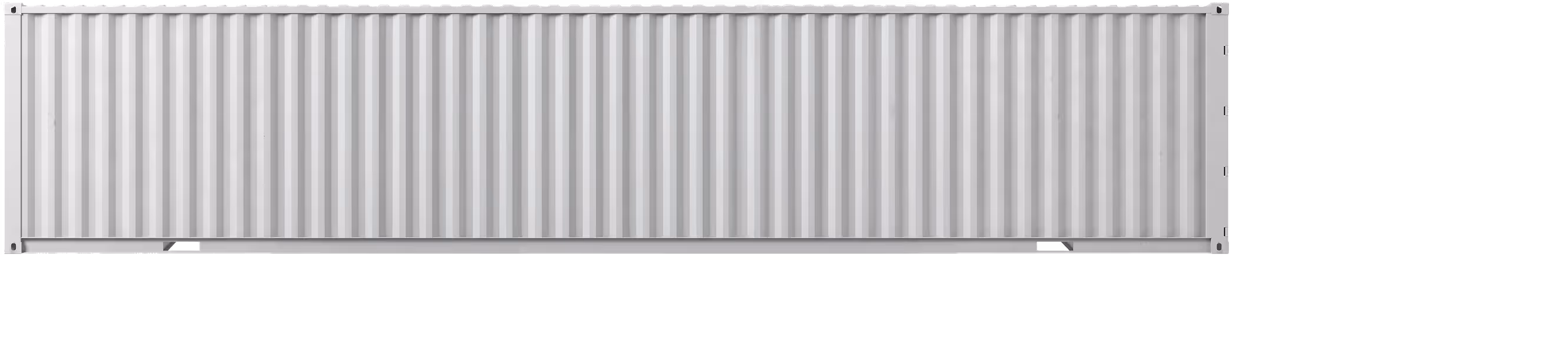 Weißer Stahl-Schiffscontainer mit vertikalen Rillen, isoliert auf transparentem Hintergrund.