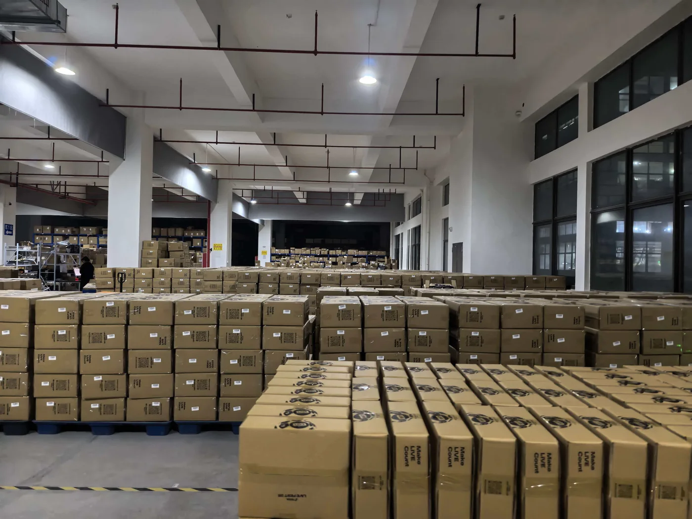 Cartons staged on pallets in the warehouse
