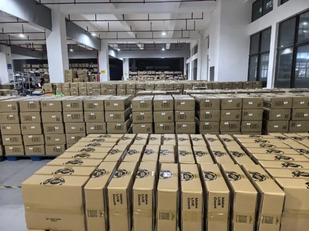 Warehouse cartons staged for handling
