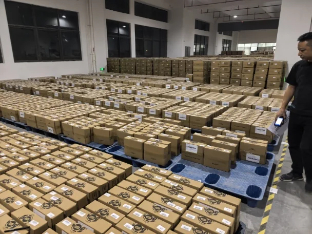 Pallets of boxed stock in the warehouse